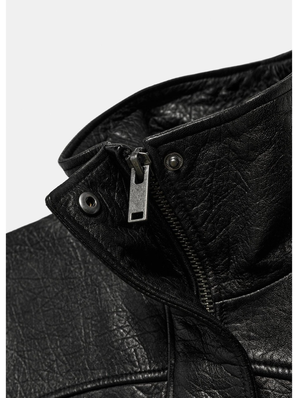 Zara Black 100% Leather Bomber Jacket with Metal Zip